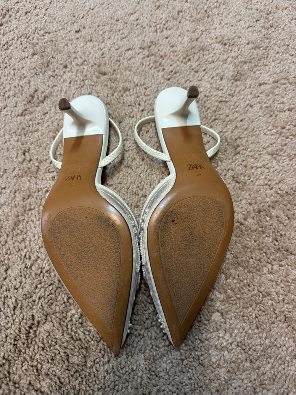Zara Embroidered lace and beaded Pointed Toe Slingback Heels - Cream - Picture 3 of 4